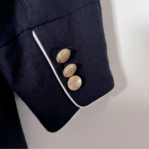 Talbots 100% Linen Navy Nautical Sailor Gold Button Blazer Jacket Preppy Trend - Picture 13 of 15